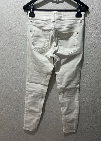 Beyaz Midi Boy Kadın Denim Pantolon - Görsel 2