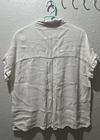 Beyaz Keten Düğmeli Kadın Gömlek - Görsel 2