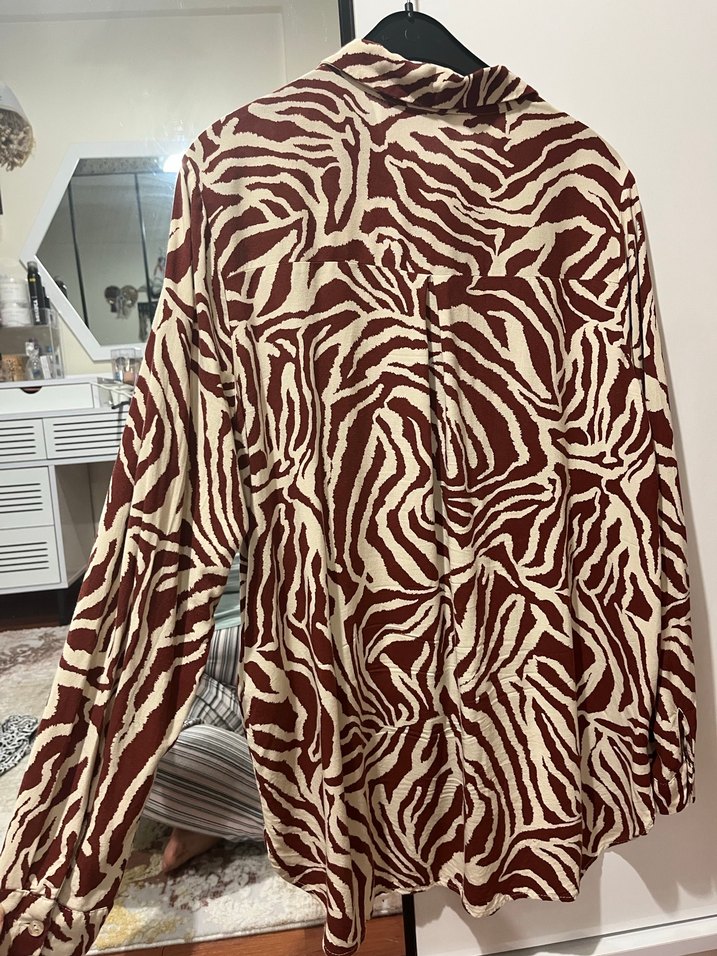 Kahverengi Zebra Desenli 42 beden gömlek - Görsel 4