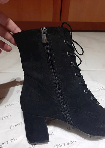 38 Beden Siyah Süet bağcıklı Gotik Stiletto Bot