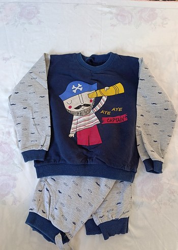 3 Yaş Beden Gri Baskılı Erkek çocuk pijama Takımı