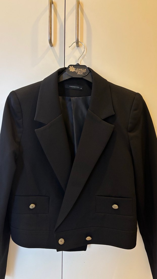 Düğmeli Siyah Kadın Midi Blazer - Görsel 2