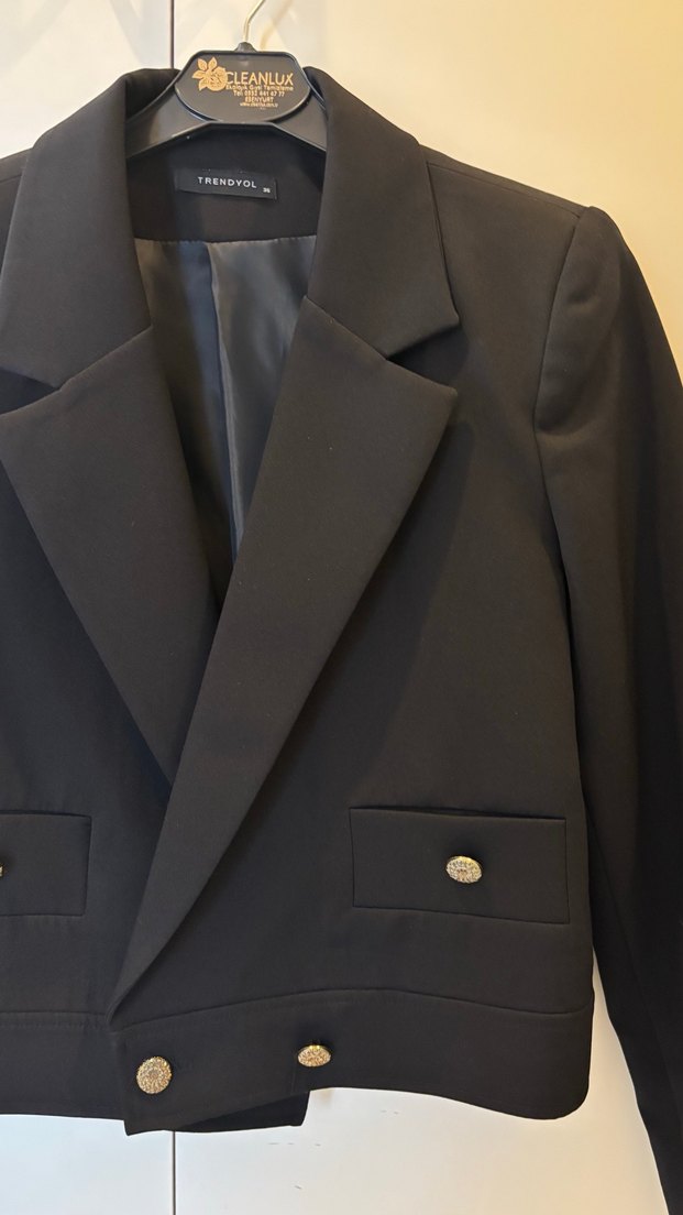 Düğmeli Siyah Kadın Midi Blazer - Görsel 3
