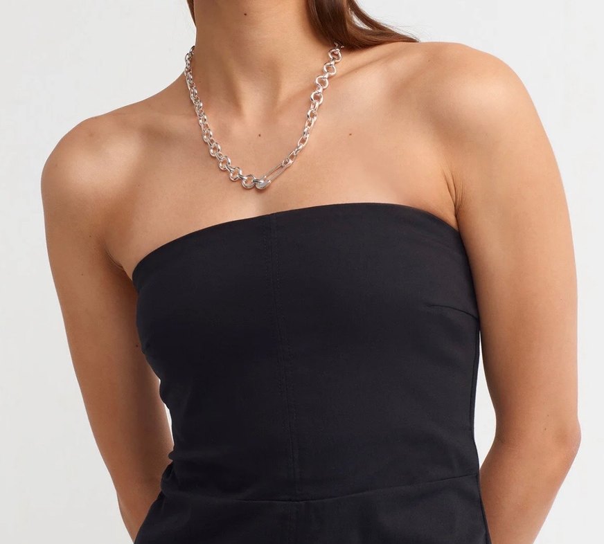 Siyah Straplez Uzun Elbise Yırtmaçlı - Görsel 3