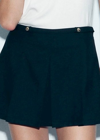 Siyah Pilili Mini Şort Etek - Görsel 2