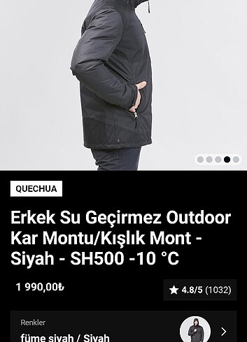 m Beden siyah Renk Decathlon erkek mont