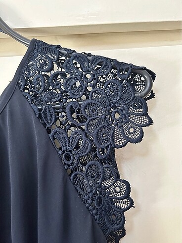 xl Beden lacivert Renk Dantelli bluz