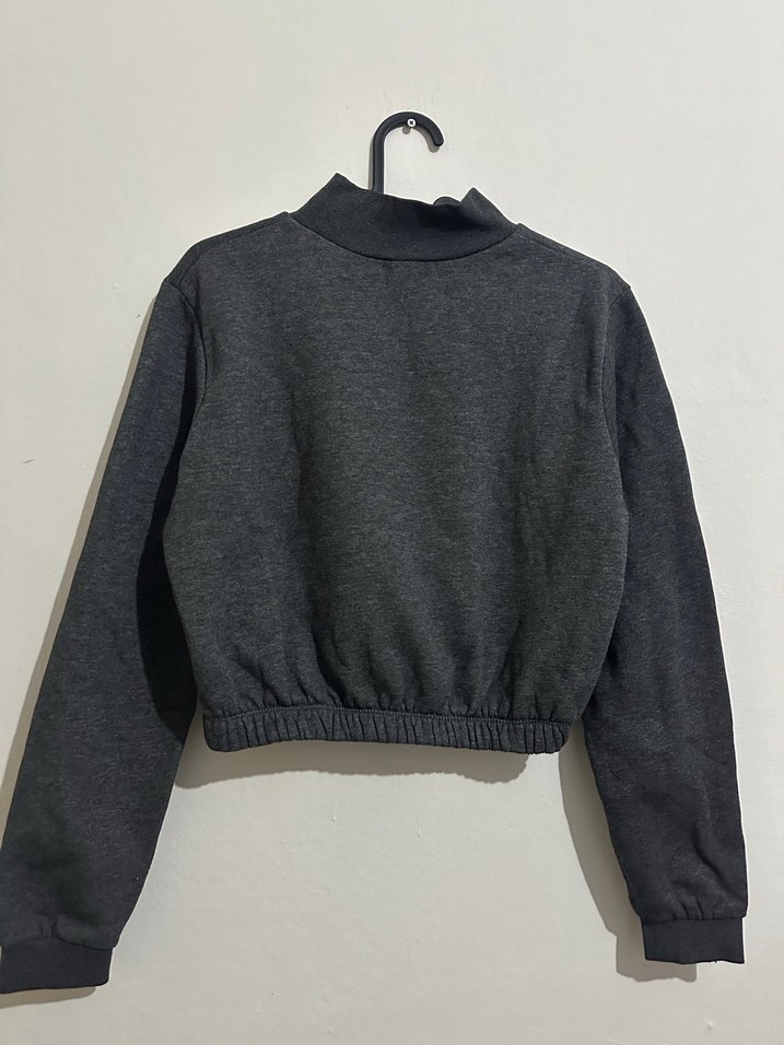 Kadın Gri Yüksek Yakalı Baskılı Sweatshirt - Görsel 2