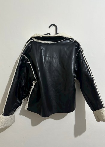 Kürk Detaylı Siyah Deri Kadın Ceket - Görsel 2