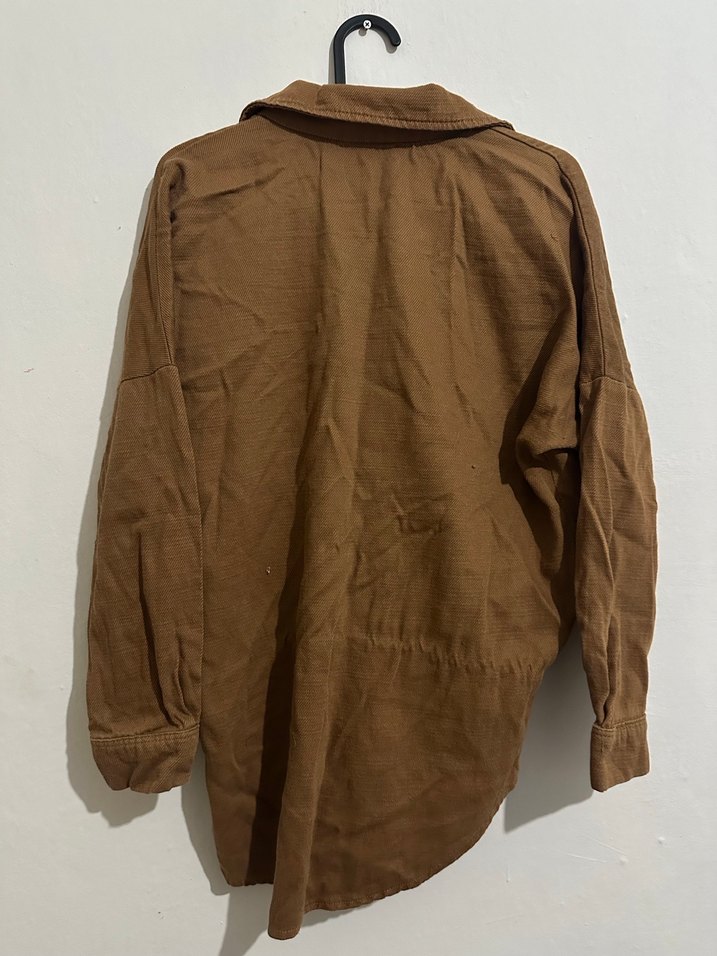 Düğmeli Kahverengi  Kadın Gömlek - Görsel 2