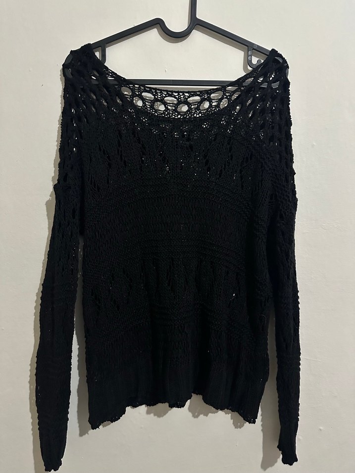 Siyah  Örgü Uzun Kollu Kadın Kazak - Görsel 2