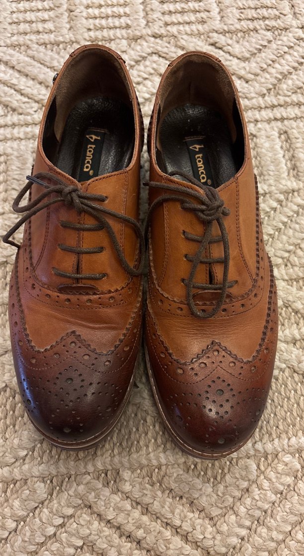 Kahverengi Deri Bağcıklı Kadın ayakkabısı - Görsel 2