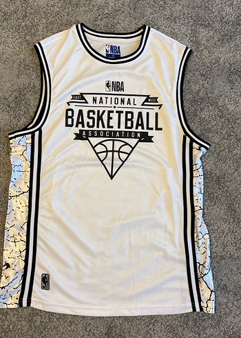 Erkek Beyaz Baskılı Kolsuz Basketbol Forması