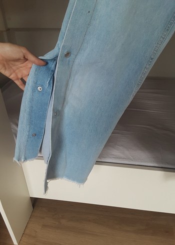 Düğmeli Mavi Midi Bol Kesim Kadın Kot Pantolon - Görsel 3