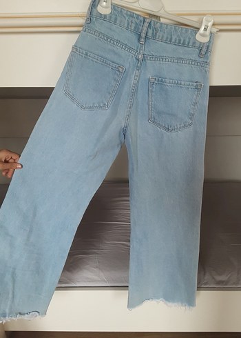 Düğmeli Mavi Midi Bol Kesim Kadın Kot Pantolon - Görsel 4