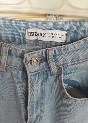 Düğmeli Mavi Midi Bol Kesim Kadın Kot Pantolon - Görsel 5