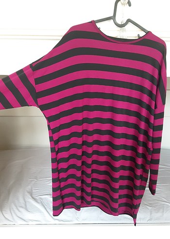 Kadın siyah çizgili pembe tunik - Görsel 3