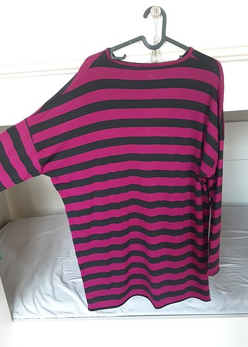 Kadın siyah çizgili pembe tunik - Görsel 2