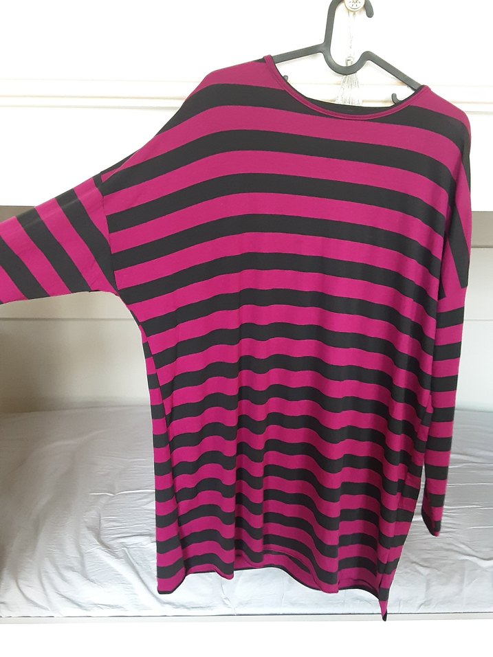 Kadın siyah çizgili pembe tunik - Görsel 3