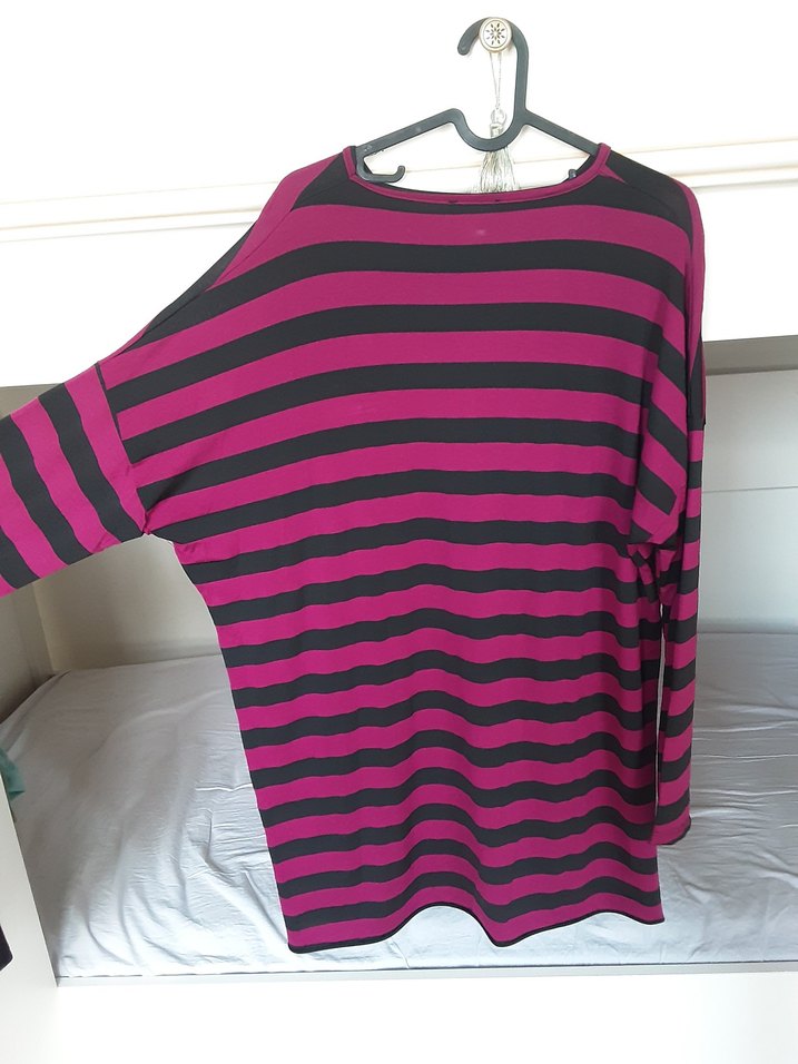 Kadın siyah çizgili pembe tunik - Görsel 2