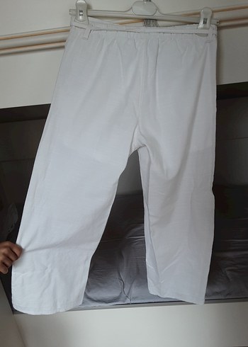 Kadın Beyaz Pamuklu Salaş Kumaş Pantolon - Görsel 4