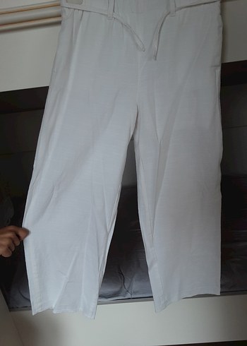 Kadın Beyaz Pamuklu Salaş Kumaş Pantolon - Görsel 2