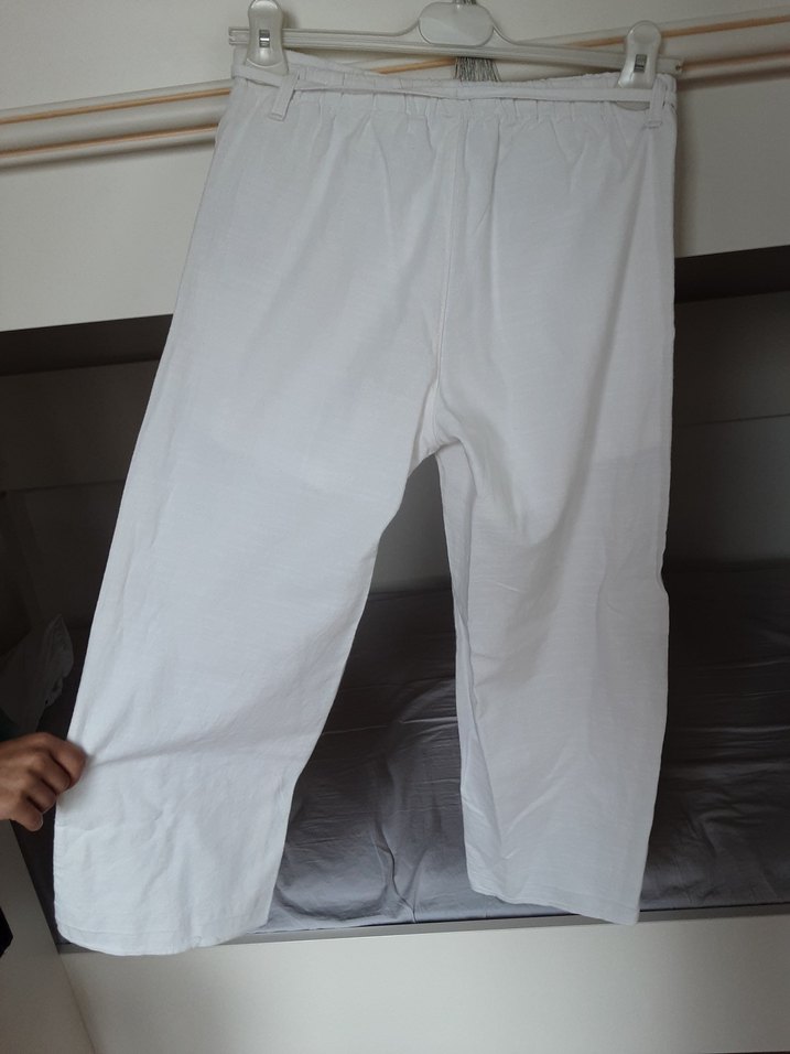 Kadın Beyaz Pamuklu Salaş Kumaş Pantolon - Görsel 4