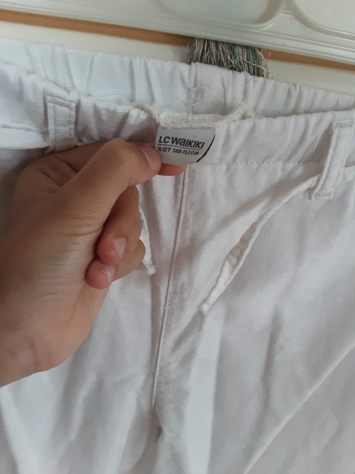 Kadın Beyaz Pamuklu Salaş Kumaş Pantolon - Görsel 3