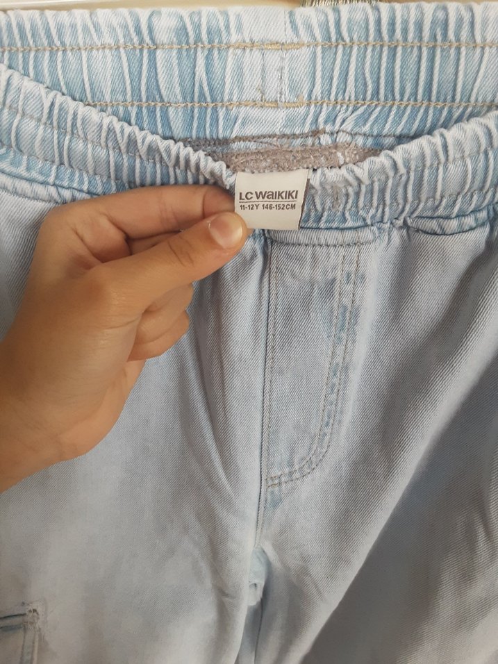 kiz çocuk Açık Mavi Midi Bol Kesim Kot Pantolon - Görsel 4