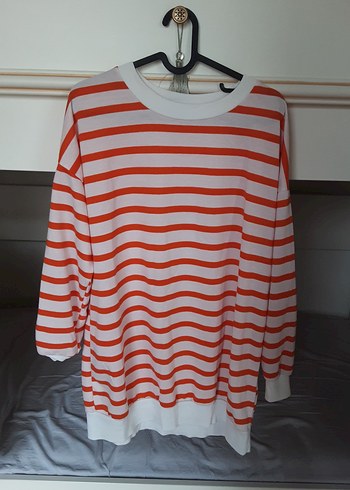 Kırmızı Çizgili Kadın Pamuklu Kazak - Görsel 3