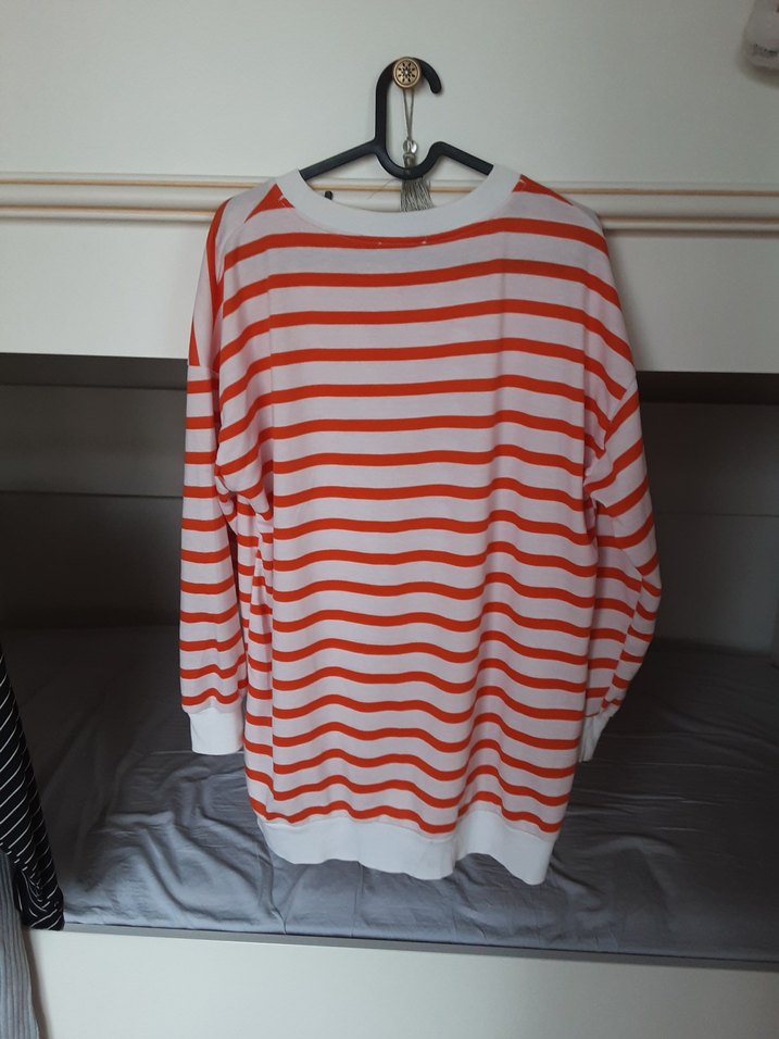 Kırmızı Çizgili Kadın Pamuklu Kazak - Görsel 4