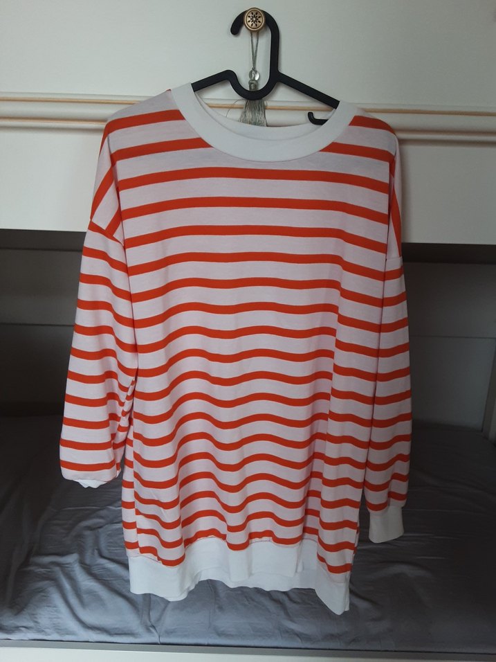 Kırmızı Çizgili Kadın Pamuklu Kazak - Görsel 3