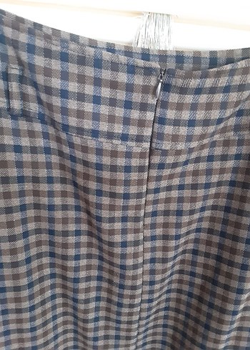 Kemerli Kareli Midi Etek - Ofis Tarzı - Görsel 4