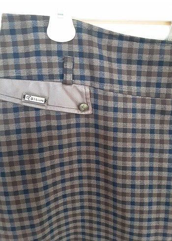 Kemerli Kareli Midi Etek - Ofis Tarzı - Görsel 3