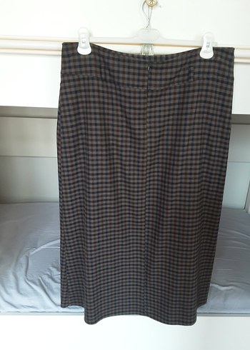 Kemerli Kareli Midi Etek - Ofis Tarzı - Görsel 2