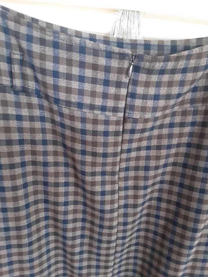 Kemerli Kareli Midi Etek - Ofis Tarzı - Görsel 4