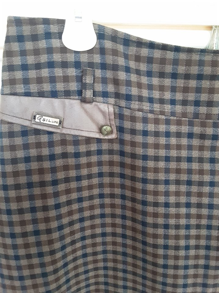 Kemerli Kareli Midi Etek - Ofis Tarzı - Görsel 3