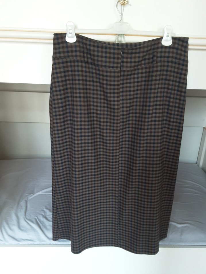 Kemerli Kareli Midi Etek - Ofis Tarzı - Görsel 2