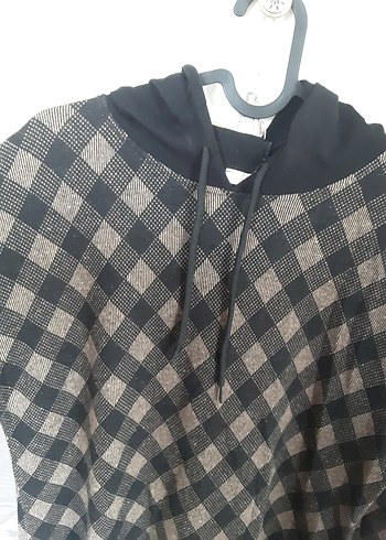 Kapüşonlu Uzun Ekose Triko Tunik - Görsel 2