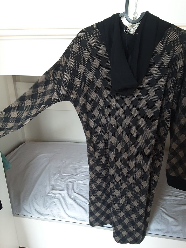 Kapüşonlu Uzun Ekose Triko Tunik - Görsel 3