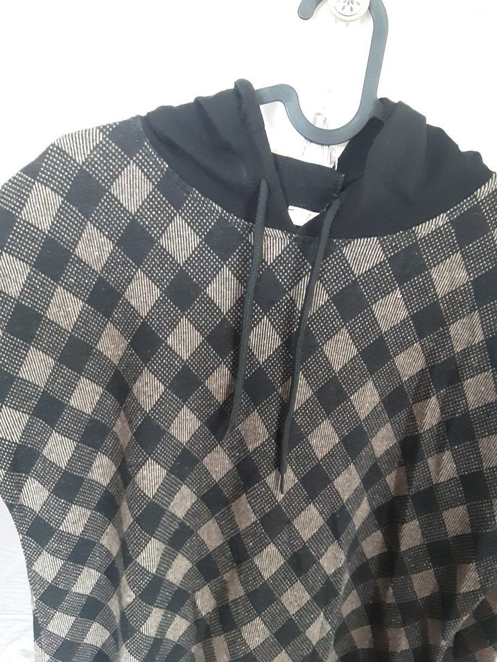 Kapüşonlu Uzun Ekose Triko Tunik - Görsel 2