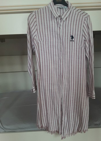 Bordo Çizgili Uzun Kollu Kadın Gömlek - Görsel 2