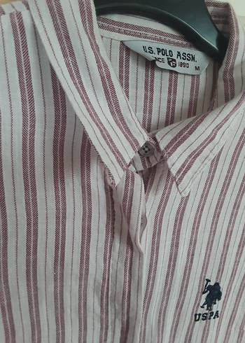 Bordo Çizgili Uzun Kollu Kadın Gömlek - Görsel 3