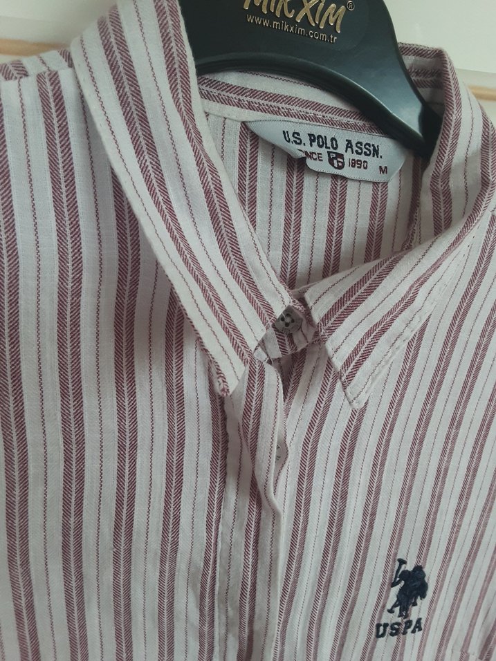 Bordo Çizgili Uzun Kollu Kadın Gömlek - Görsel 4