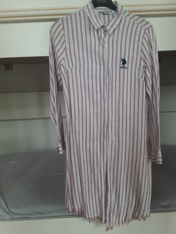 Bordo Çizgili Uzun Kollu Kadın Gömlek - Görsel 2