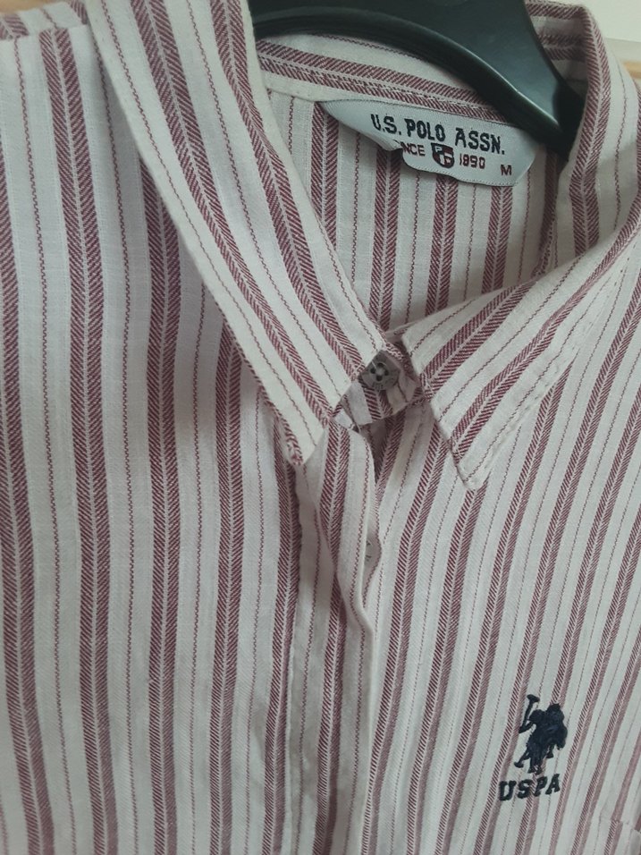 Bordo Çizgili Uzun Kollu Kadın Gömlek - Görsel 3