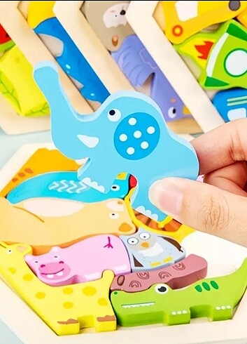  Beden Montessori eğitici ahşap blok puzzle