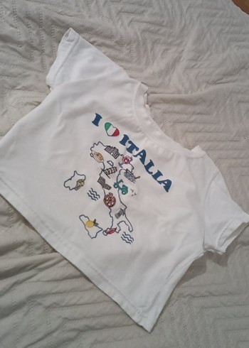 Beyaz Kız Çocuk İtalya Baskılı Tişört - Görsel 4