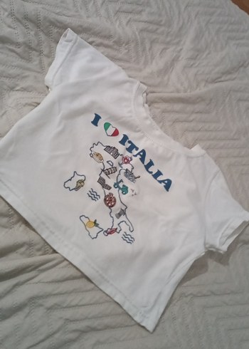 Beyaz Kız Çocuk İtalya Baskılı Tişört - Görsel 3