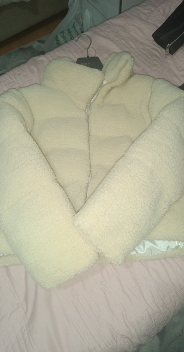 Beyaz Peluş Kadın Kışlık Mont - Görsel 5